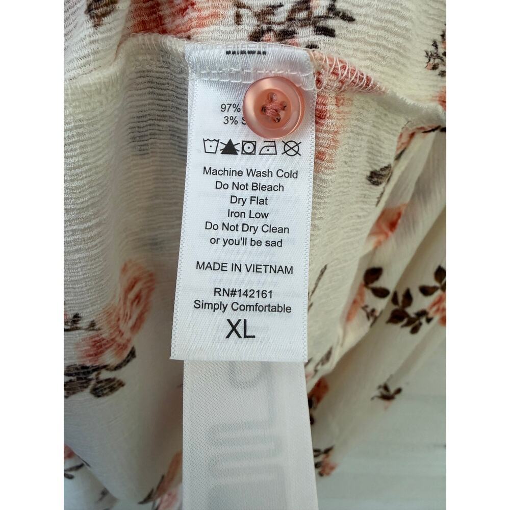NWT LuLaRoe Vivian Floral Long Sleeve Top XL Cream Pink Rose Print Boho - Picture 8 of 10
